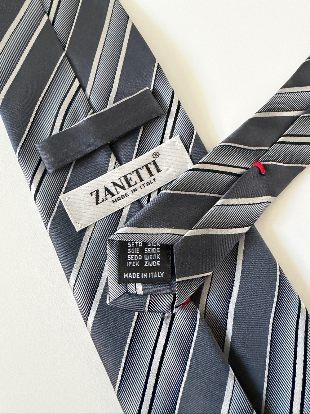 Zanetti Grey White Woven Stripes Italian Repp 100% Silk Tie Necktie Made Italy